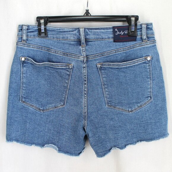 Judy Blue Star Jean Shorts Womens Size L Medium Wash Denim Cutoffs Raw Hems - Picture 2 of 3